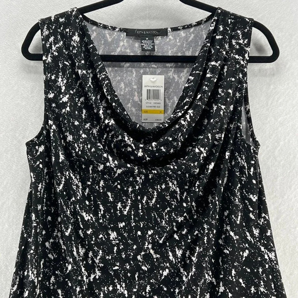 89TH & MADISON Tank Womens Sz M Printed Draped Sleeveless Stretch Jersey Black - Picture 2 of 10